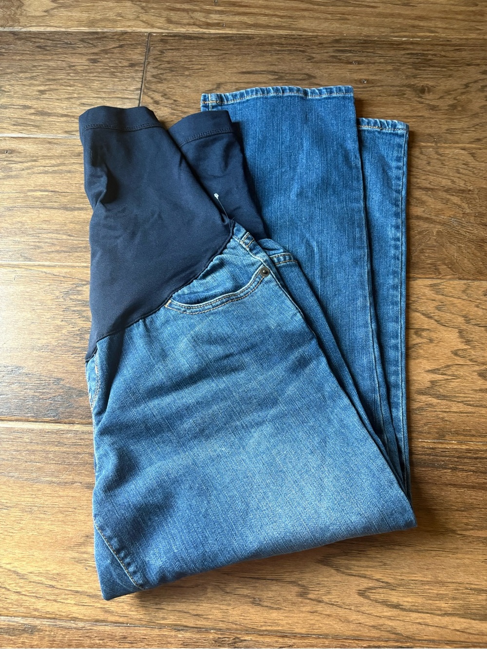Liz Lange Blue Denim Maternity Jeans with Black Band